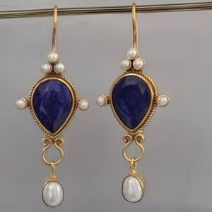 Gold and Blue Drop Earrings